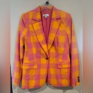 Vibrant Checkered Blazer in Pink and Yellow